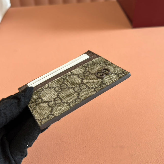 GG CARD CASE 10 IN BEIGE AND BROWN GG CALFSKIN