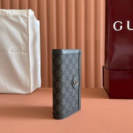 OPHIDIA CARD CASE 19 IN DARK GREY COATED FABRIC AND CALFSKIN