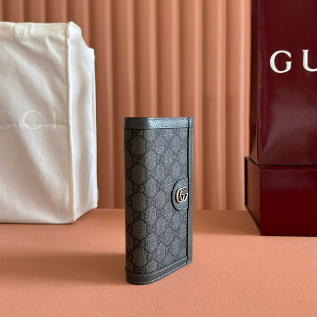 OPHIDIA CARD CASE 19 IN DARK GREY COATED FABRIC AND CALFSKIN