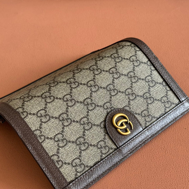 OPHIDIA CARD CASE 19 IN BEIGE BROWN COATED FABRIC AND CALFSKIN