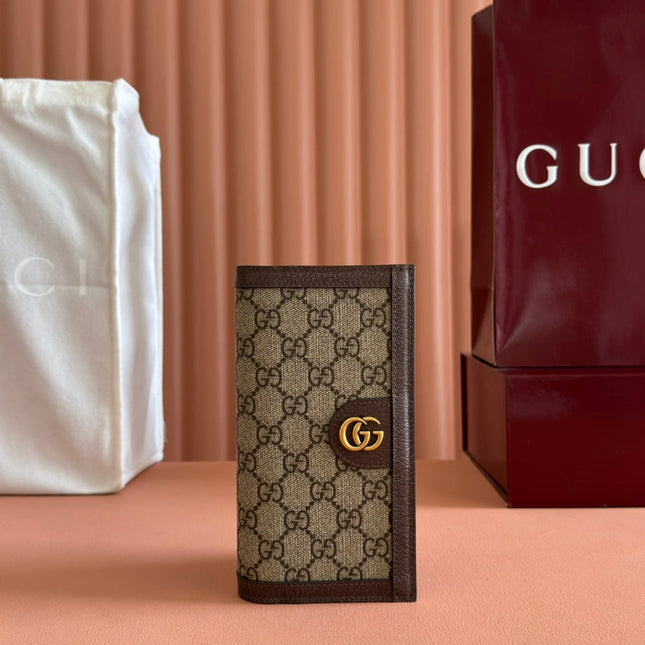 OPHIDIA CARD CASE 19 IN BEIGE BROWN COATED FABRIC AND CALFSKIN