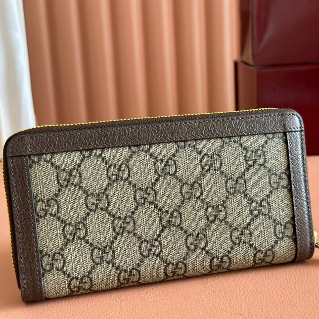 OPHIDIA WALLET 19 IN BEIGE AND DARK BROWN COATED FABRIC AND CALFSKIN