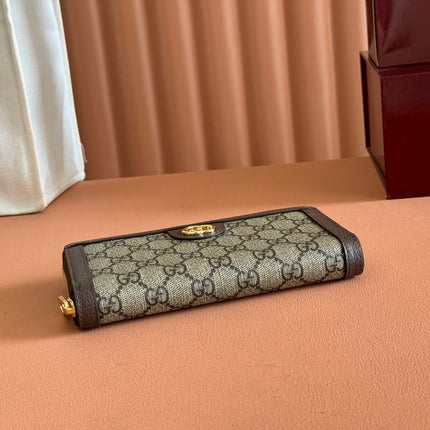 OPHIDIA WALLET 19 IN BEIGE AND DARK BROWN COATED FABRIC AND CALFSKIN