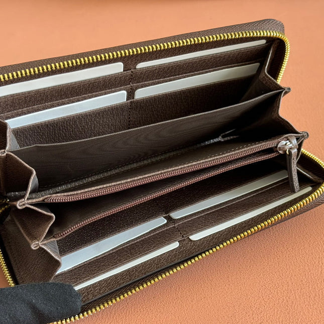 OPHIDIA WALLET 19 IN BEIGE AND DARK BROWN COATED FABRIC AND CALFSKIN