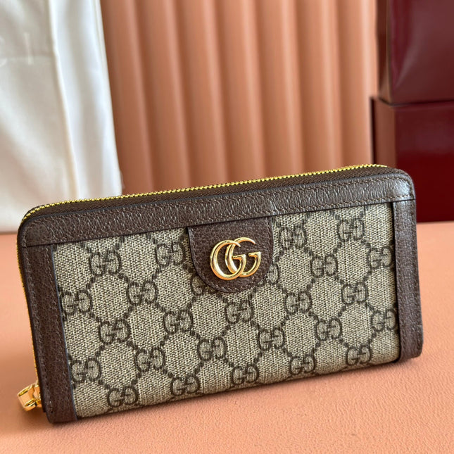 OPHIDIA WALLET 19 IN BEIGE AND DARK BROWN COATED FABRIC AND CALFSKIN