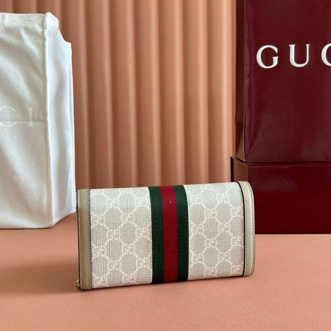 OPHIDIA WALLET ON CHAIN 19 IN BEIGE AND WHITE COATED FABRIC OATMEAL CALFSKIN