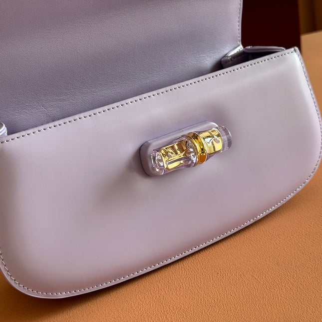 BAMBOO DIVE MEDIUM BAG 27 IN LILAC CALFSKIN RESIN BRASS BAMBOO-SHAPED HARDWARE