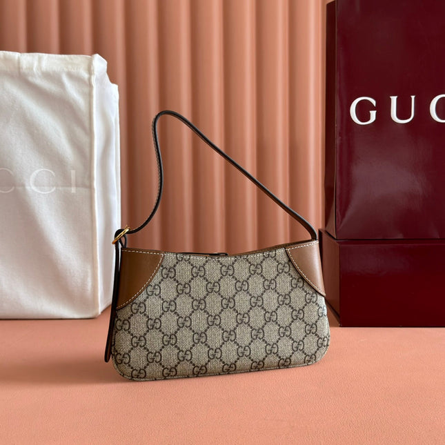 EMBLEM SMALL SHOULDER BAG 23 IN BEIGE AND BROWN GG COATED FABRIC BROWN CALFSKIN TRAP