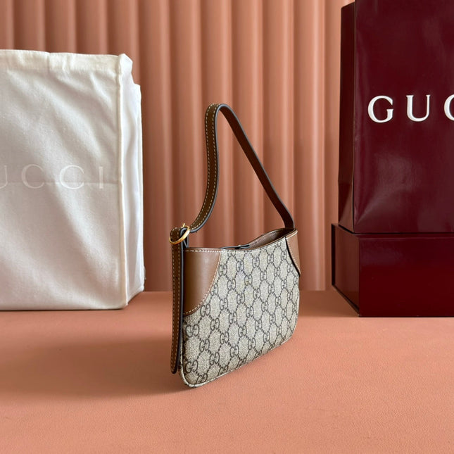 EMBLEM SMALL SHOULDER BAG 23 IN BEIGE AND BROWN GG COATED FABRIC BROWN CALFSKIN TRAP