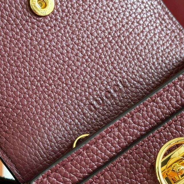 SOFTBIT CARD CASE 10.5 IN ROSSO ANCORA RED GRAINY CALFSKIN GOLD HARDWARE