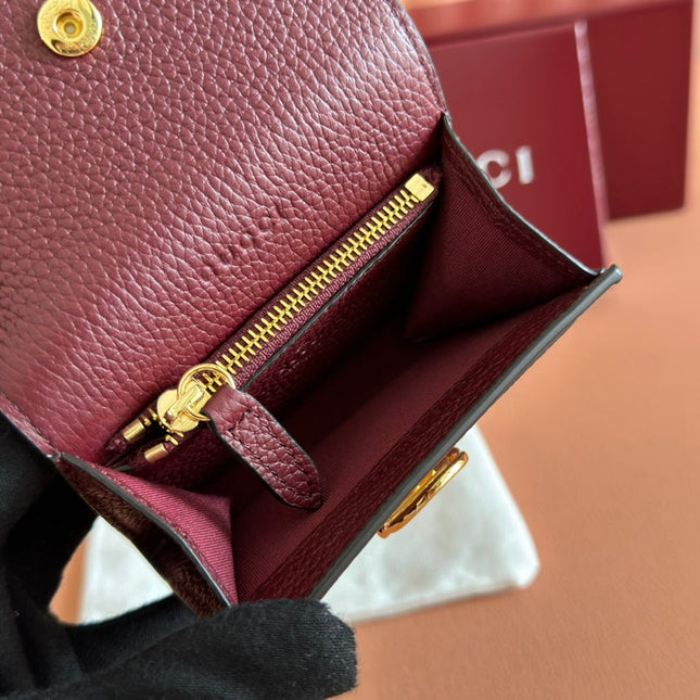 SOFTBIT CARD CASE 10.5 IN ROSSO ANCORA RED GRAINY CALFSKIN GOLD HARDWARE