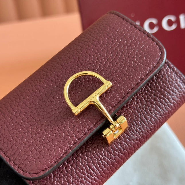 SOFTBIT CARD CASE 10.5 IN ROSSO ANCORA RED GRAINY CALFSKIN GOLD HARDWARE