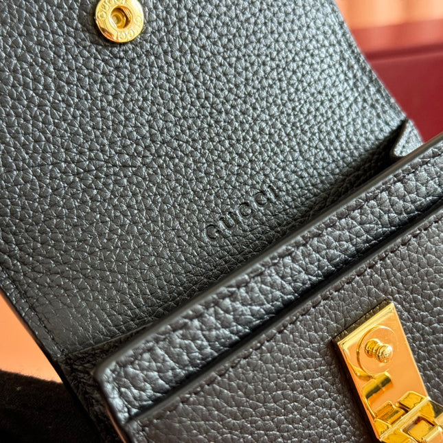 SOFTBIT CARD CASE 10.5 IN BLACK GRAINY CALFSKIN GOLD HARDWARE