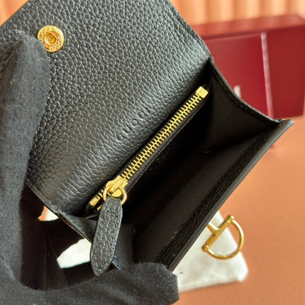 SOFTBIT CARD CASE 10.5 IN BLACK GRAINY CALFSKIN GOLD HARDWARE