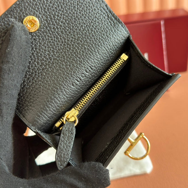 SOFTBIT CARD CASE 10.5 IN BLACK GRAINY CALFSKIN GOLD HARDWARE