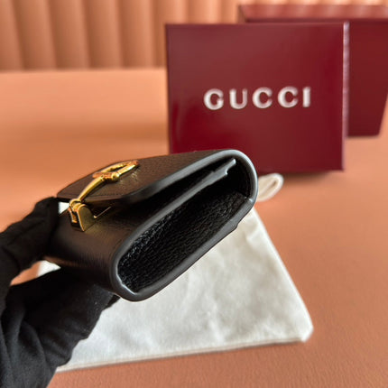 SOFTBIT CARD CASE 10.5 IN BLACK GRAINY CALFSKIN GOLD HARDWARE