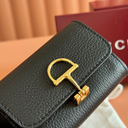 SOFTBIT CARD CASE 10.5 IN BLACK GRAINY CALFSKIN GOLD HARDWARE