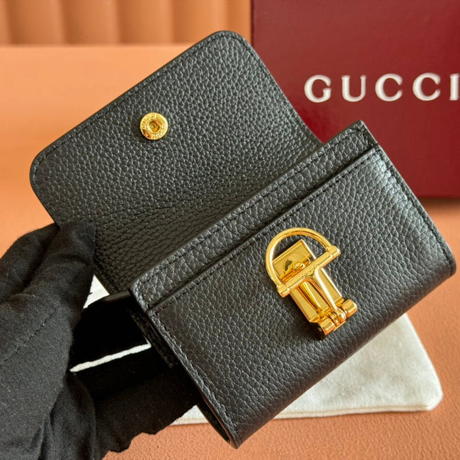 SOFTBIT CARD CASE 10.5 IN BLACK GRAINY CALFSKIN GOLD HARDWARE