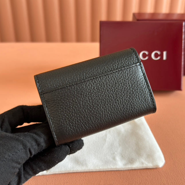 SOFTBIT CARD CASE 10.5 IN BLACK GRAINY CALFSKIN GOLD HARDWARE