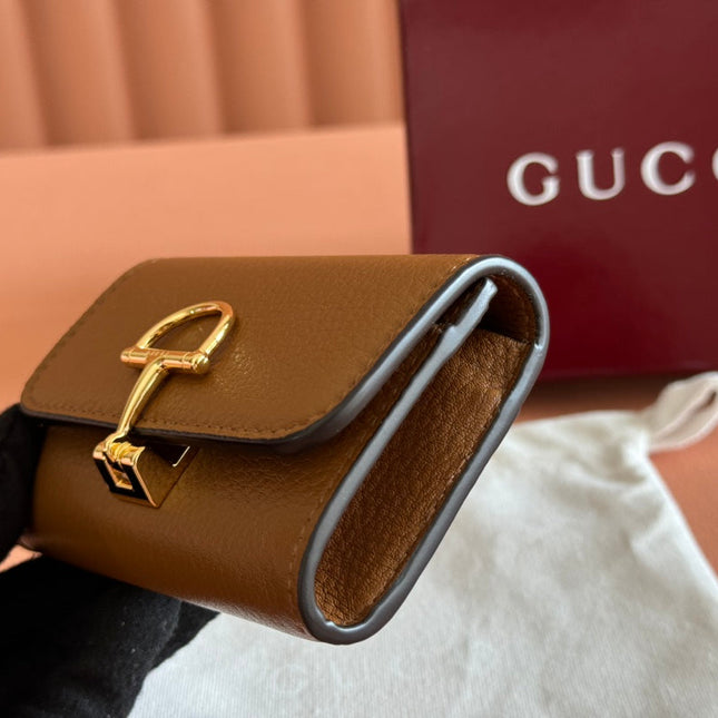 SOFTBIT CARD CASE 10.5 IN BROWN GRAINY CALFSKIN GOLD HARDWARE