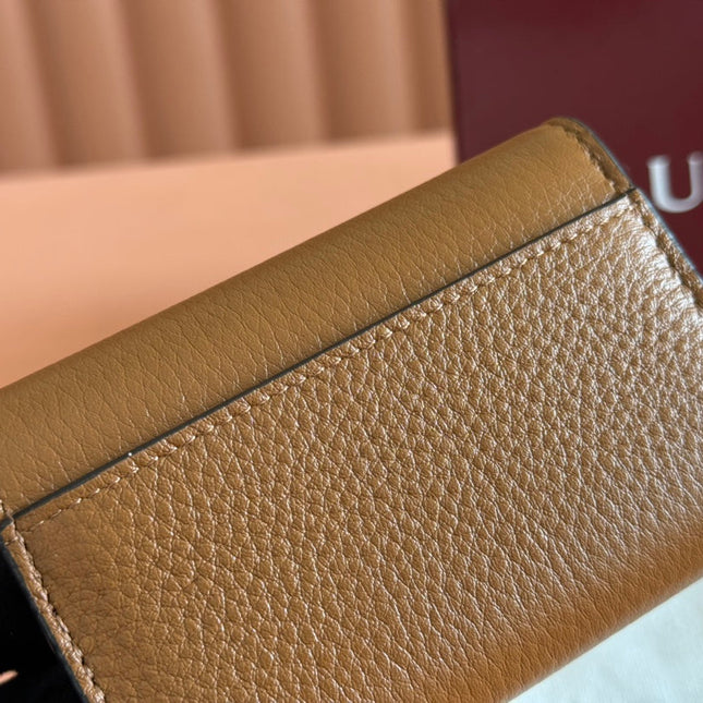 SOFTBIT CARD CASE 10.5 IN BROWN GRAINY CALFSKIN GOLD HARDWARE