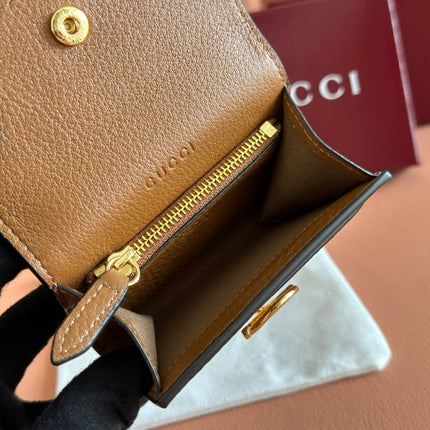 SOFTBIT CARD CASE 10.5 IN BROWN GRAINY CALFSKIN GOLD HARDWARE