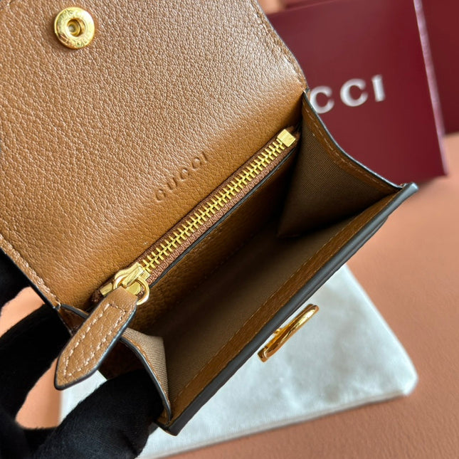 SOFTBIT CARD CASE 10.5 IN BROWN GRAINY CALFSKIN GOLD HARDWARE