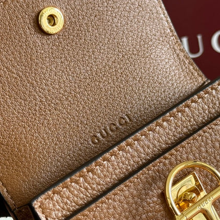 SOFTBIT CARD CASE 10.5 IN BROWN GRAINY CALFSKIN GOLD HARDWARE