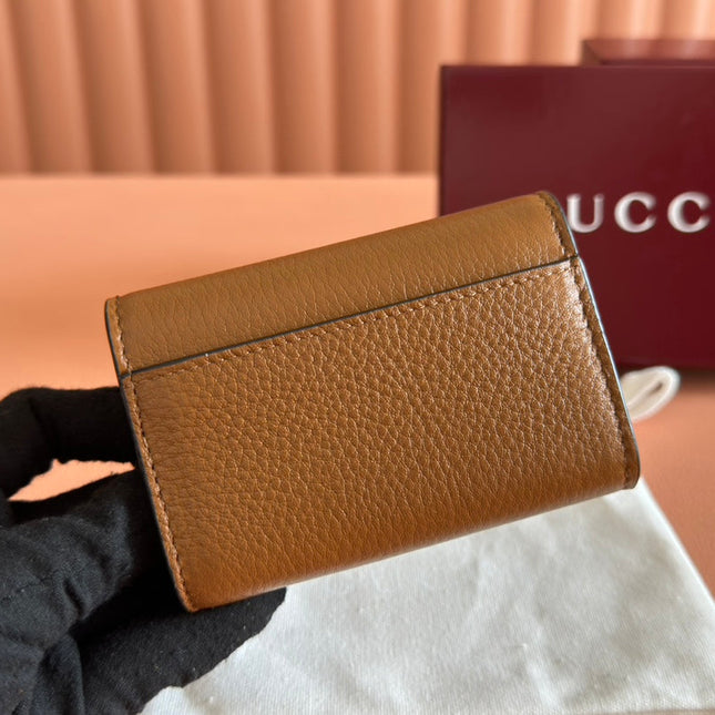 SOFTBIT CARD CASE 10.5 IN BROWN GRAINY CALFSKIN GOLD HARDWARE