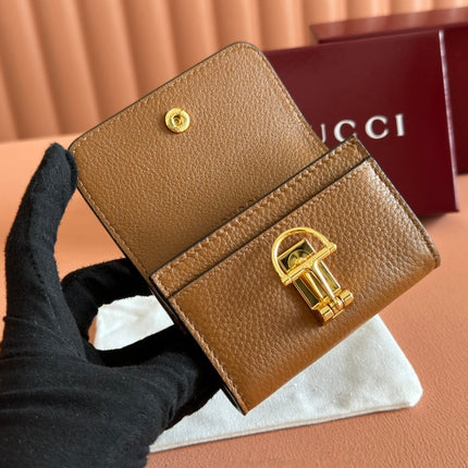 SOFTBIT CARD CASE 10.5 IN BROWN GRAINY CALFSKIN GOLD HARDWARE