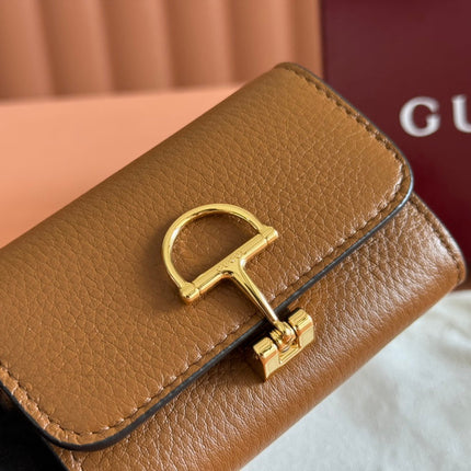 SOFTBIT CARD CASE 10.5 IN BROWN GRAINY CALFSKIN GOLD HARDWARE