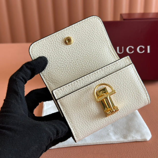 SOFTBIT CARD CASE 10.5 IN WHITE GRAINY CALFSKIN GOLD HARDWARE