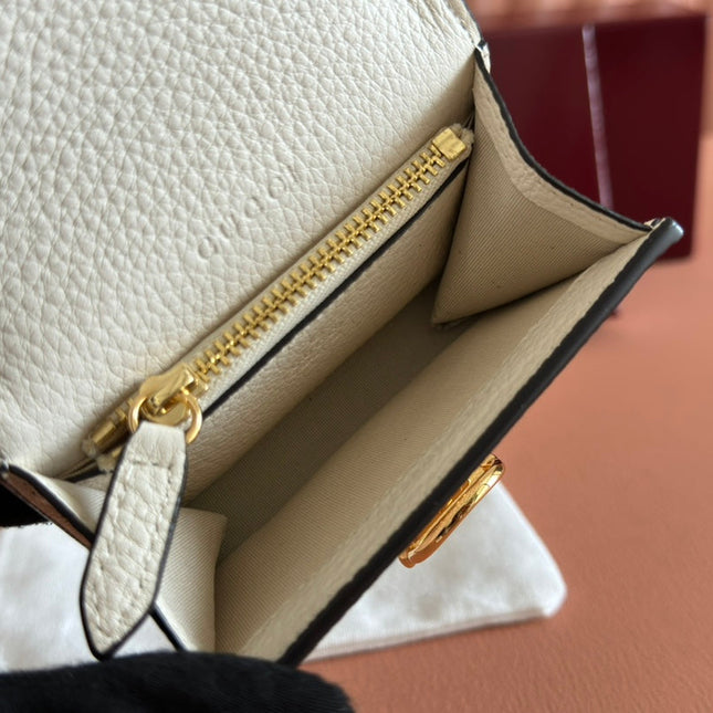 SOFTBIT CARD CASE 10.5 IN WHITE GRAINY CALFSKIN GOLD HARDWARE