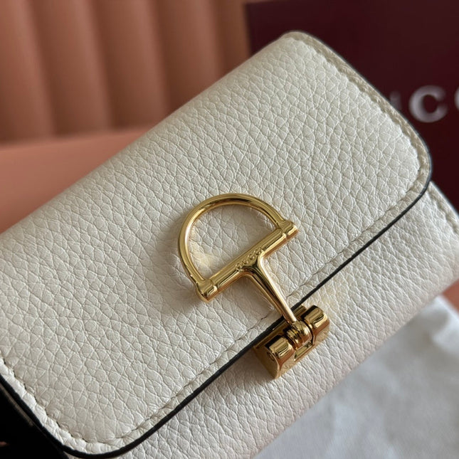 SOFTBIT CARD CASE 10.5 IN WHITE GRAINY CALFSKIN GOLD HARDWARE