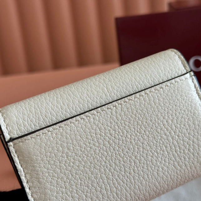 SOFTBIT CARD CASE 10.5 IN WHITE GRAINY CALFSKIN GOLD HARDWARE