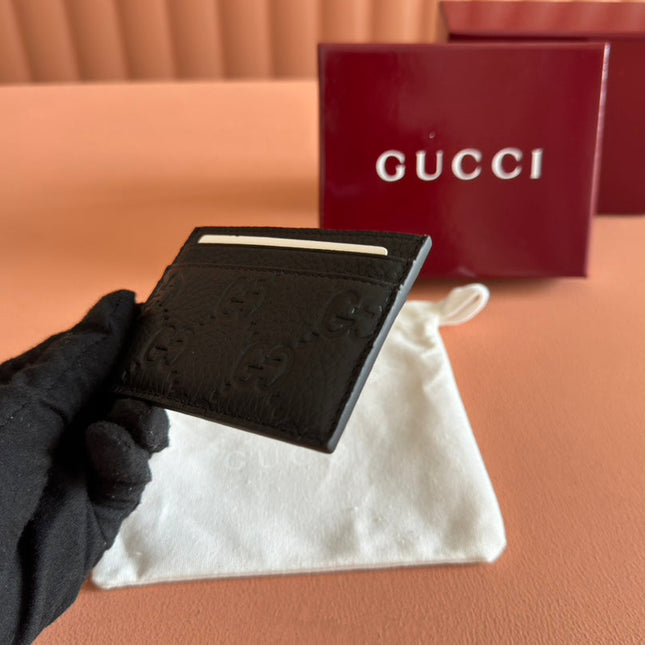 EMBLEM CARD CASE 10 IN BLACK GG GRAINY CALFSKIN