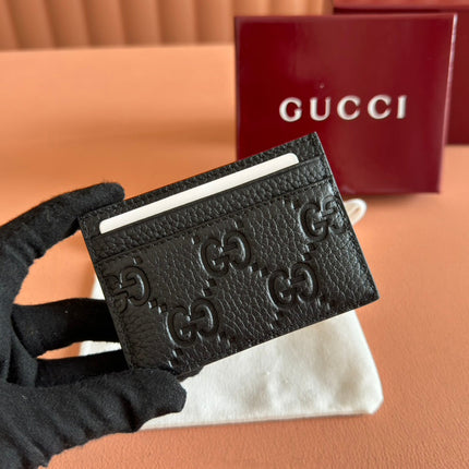 EMBLEM CARD CASE 10 IN BLACK GG GRAINY CALFSKIN