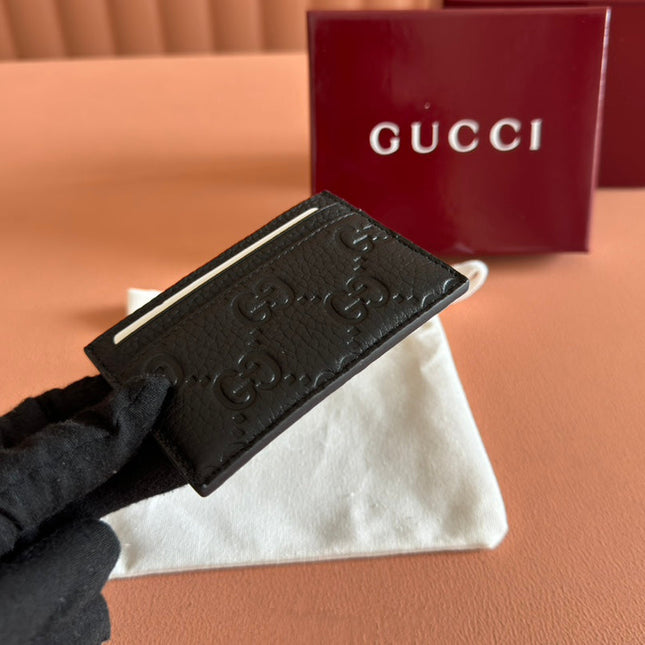 EMBLEM CARD CASE 10 IN BLACK GG GRAINY CALFSKIN