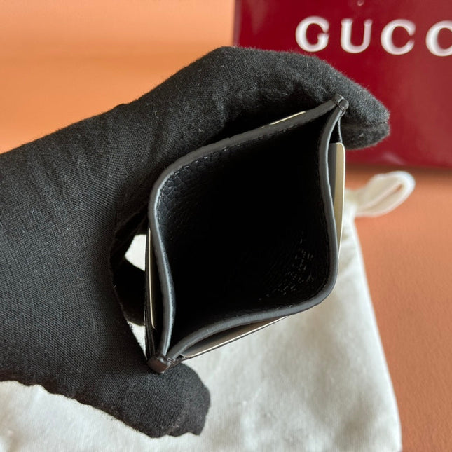 EMBLEM CARD CASE 10 IN BLACK GG GRAINY CALFSKIN