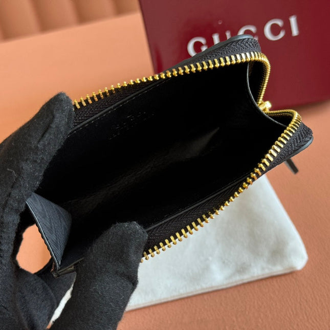 EMBLEM ZIP CARD CASE 13 IN BLACK GG GRAINY CALFSKIN