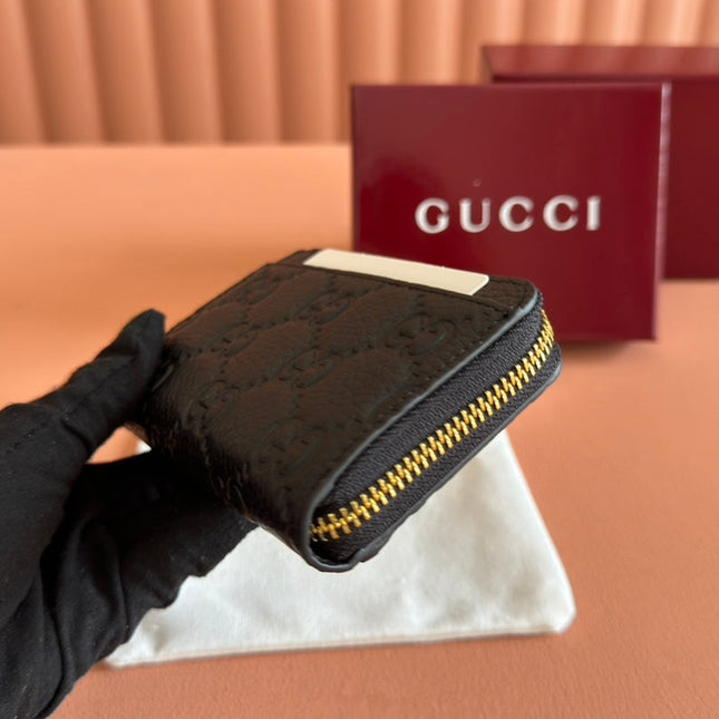 EMBLEM ZIP CARD CASE 13 IN BLACK GG GRAINY CALFSKIN