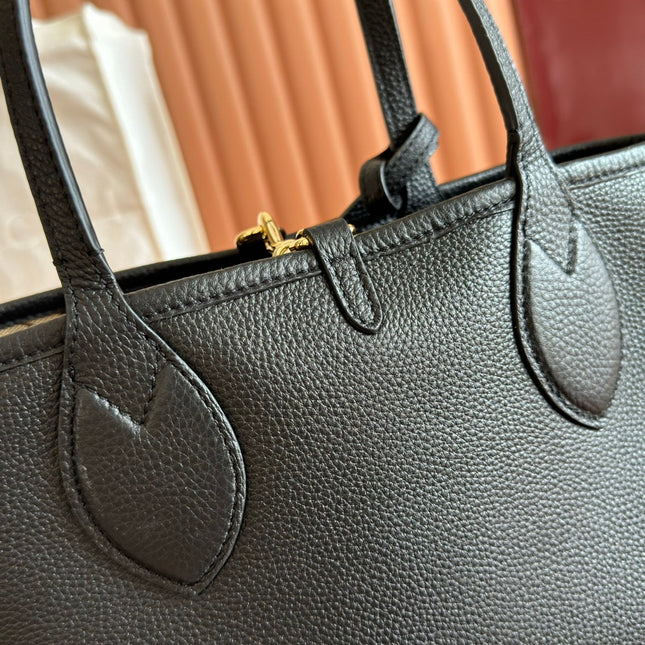 SMALL TOTISSIMA REVERSIBLE TOTE BAG 21 IN BLACK CALFSKIN BROWN BEIGE GG CANVAS