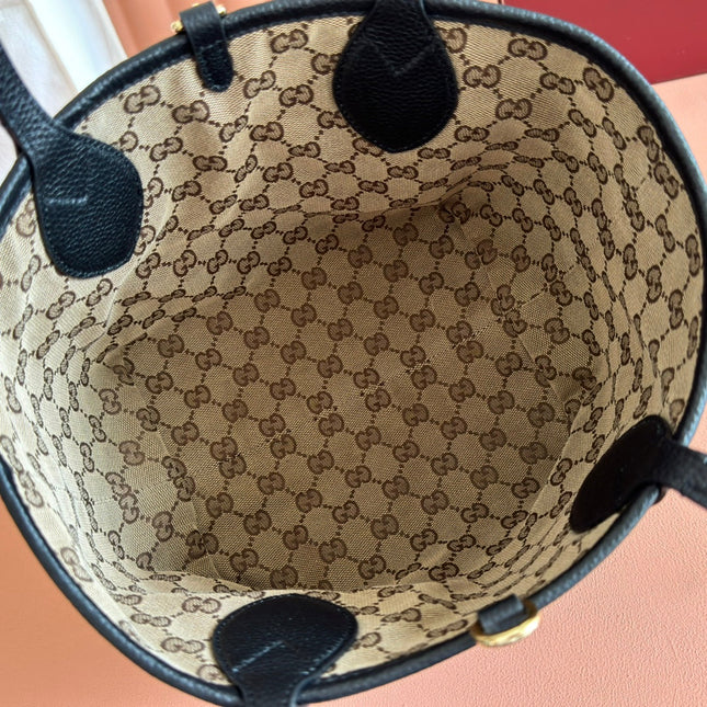 SMALL TOTISSIMA REVERSIBLE TOTE BAG 21 IN BLACK CALFSKIN BROWN BEIGE GG CANVAS