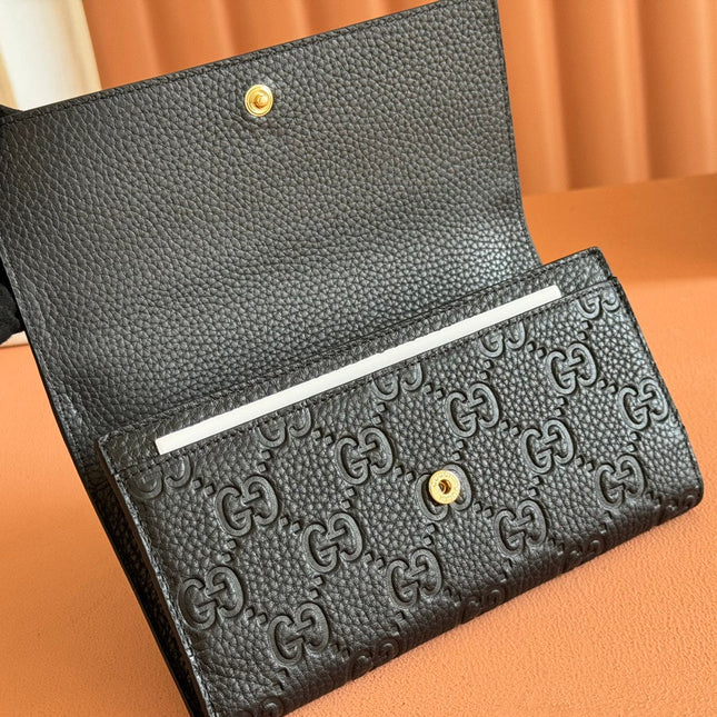 EMBLEM CONTINENTAL WALLET 19 IN BLACK GG SMOOTH CALFSKIN