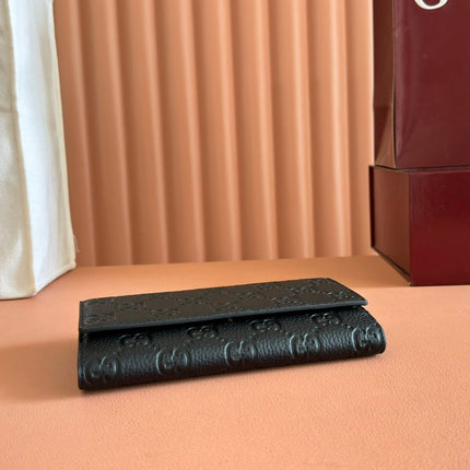 EMBLEM CONTINENTAL WALLET 19 IN BLACK GG SMOOTH CALFSKIN