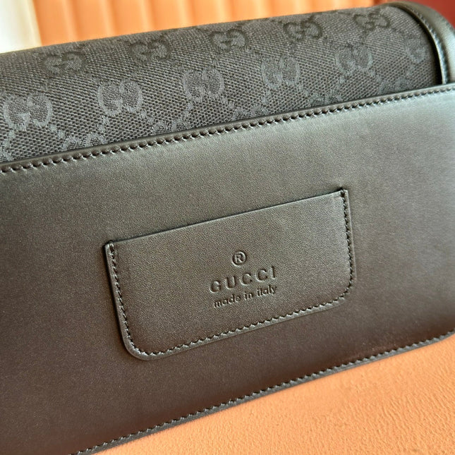 GO SMALL SHOULDER BAG 21.5 IN BLACK GG CANVAS GOLD HARDWARE