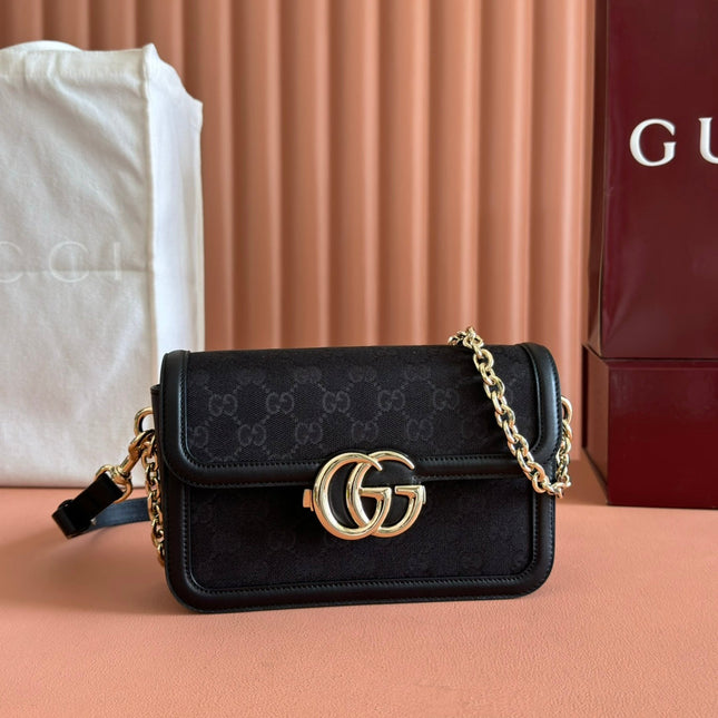 GO SMALL SHOULDER BAG 21.5 IN BLACK GG CANVAS GOLD HARDWARE