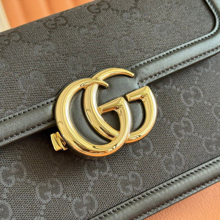 GO SMALL SHOULDER BAG 21.5 IN BLACK GG CANVAS GOLD HARDWARE