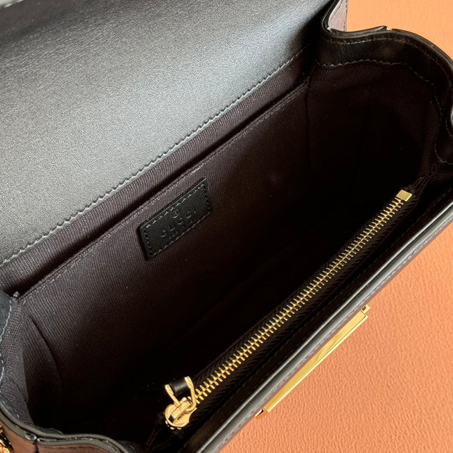 GO SMALL SHOULDER BAG 21.5 IN BLACK GG CANVAS GOLD HARDWARE