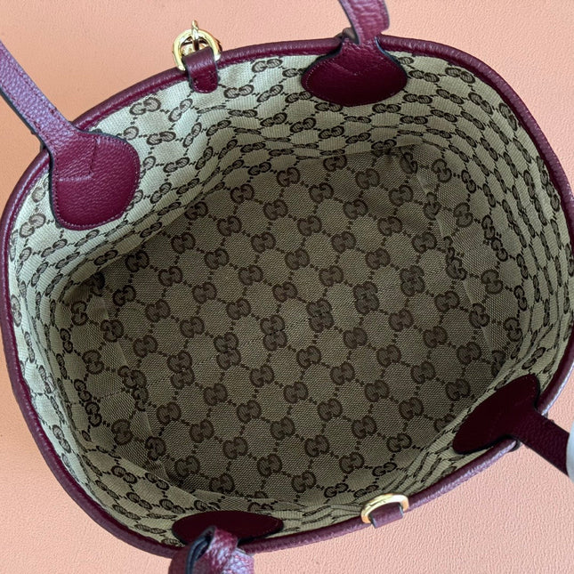 SMALL TOTISSIMA REVERSIBLE TOTE BAG 21 IN ROSSO ANCORA RED CALFSKIN BROWN BEIGE GG CANVAS